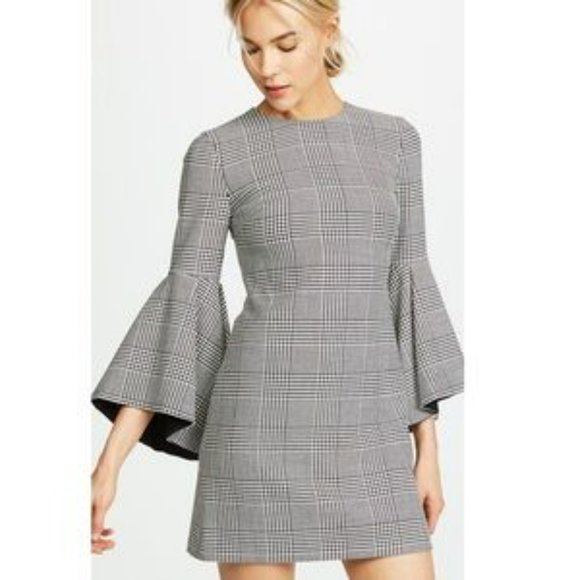 Alice & Olivia Thym Trumpet Sleeve Houndstooth Dress Size 8 - Picture 1 of 9